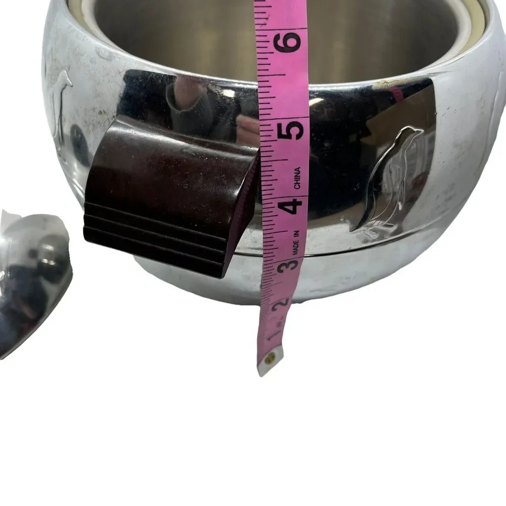 Penguin Ice Serving Bucket Vintage West Bend Chrome Steel Round Shaped Hot Cold